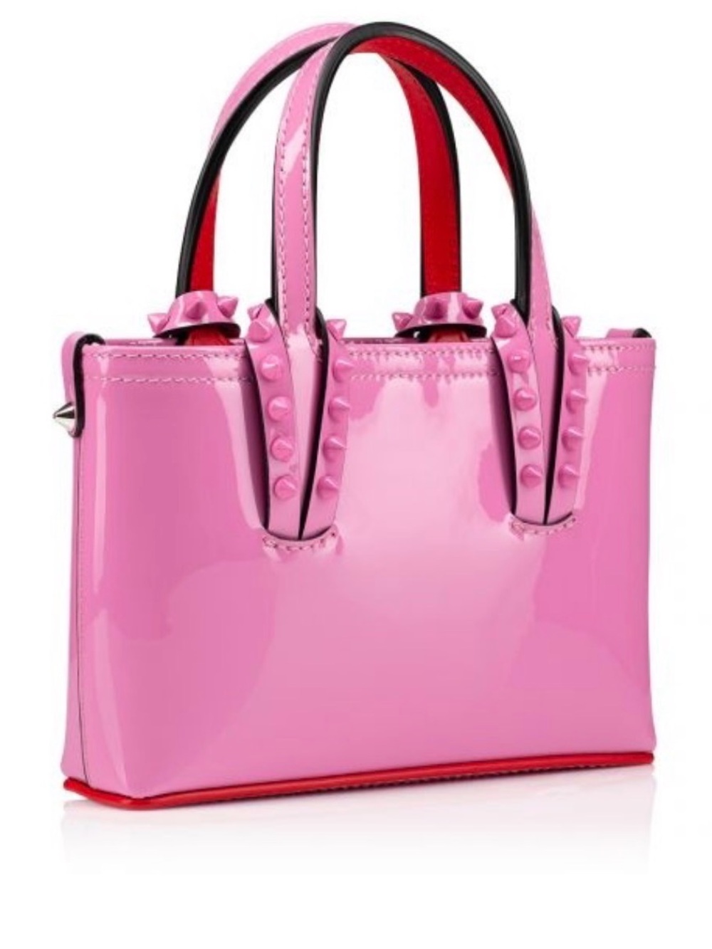 Christian Louboutin Pink Patent Stud-Accent Cabata Nano
